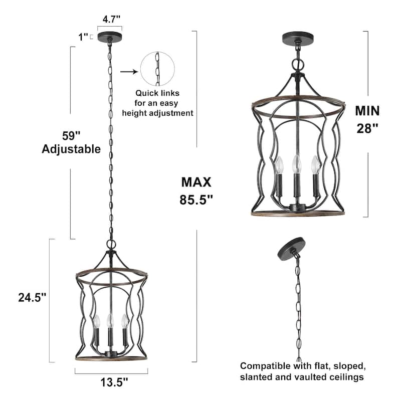 Modern Farmhouse 4-Light Cylinder Wood Grain Chandelier for Kitchen Island