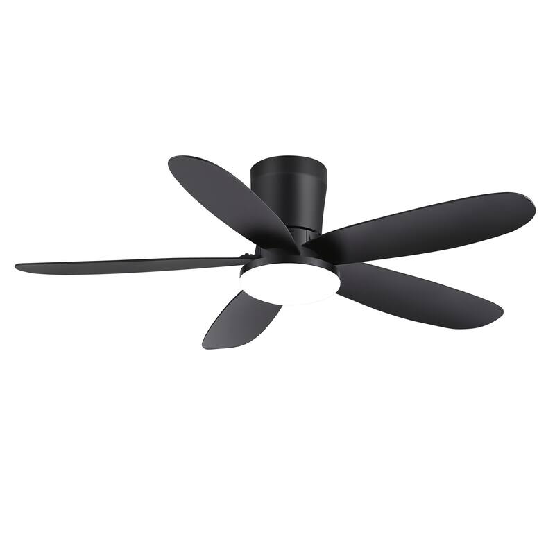 42-inch ABS 5-Blade Flush Mount Ceiling Fan with Dimmable LED Light and Remote