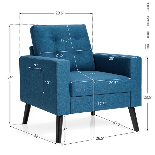 dimension image slide 1 of 6, Costway Set of 2 Modern Tufted Accent Chair Linen Upholstered Armchair