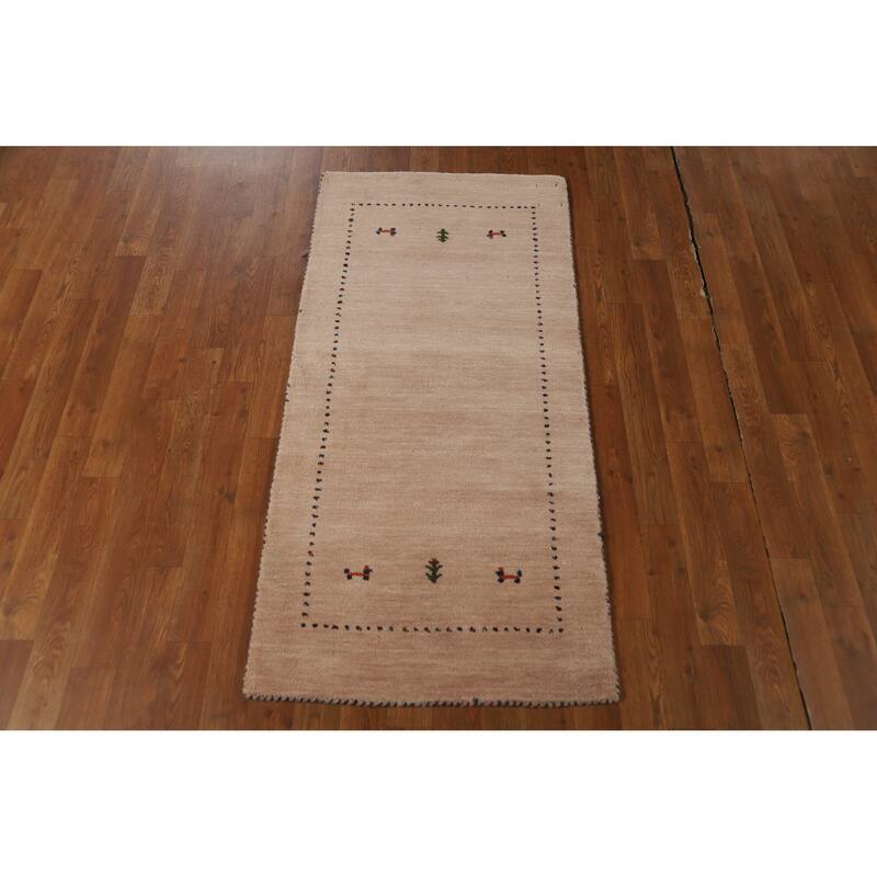 Hand Knotted Oriental 100% Wool Carpet Tribal Animal Pictorial Peach Gabbeh Runner Rug - 4' 8'' X 2' 3''