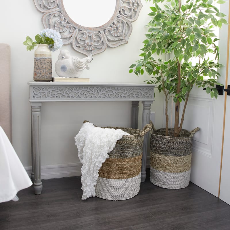 Wood Scroll Intricately Carved Slim Console Table with Turned Legs - White or Gray - Roche River Decor
