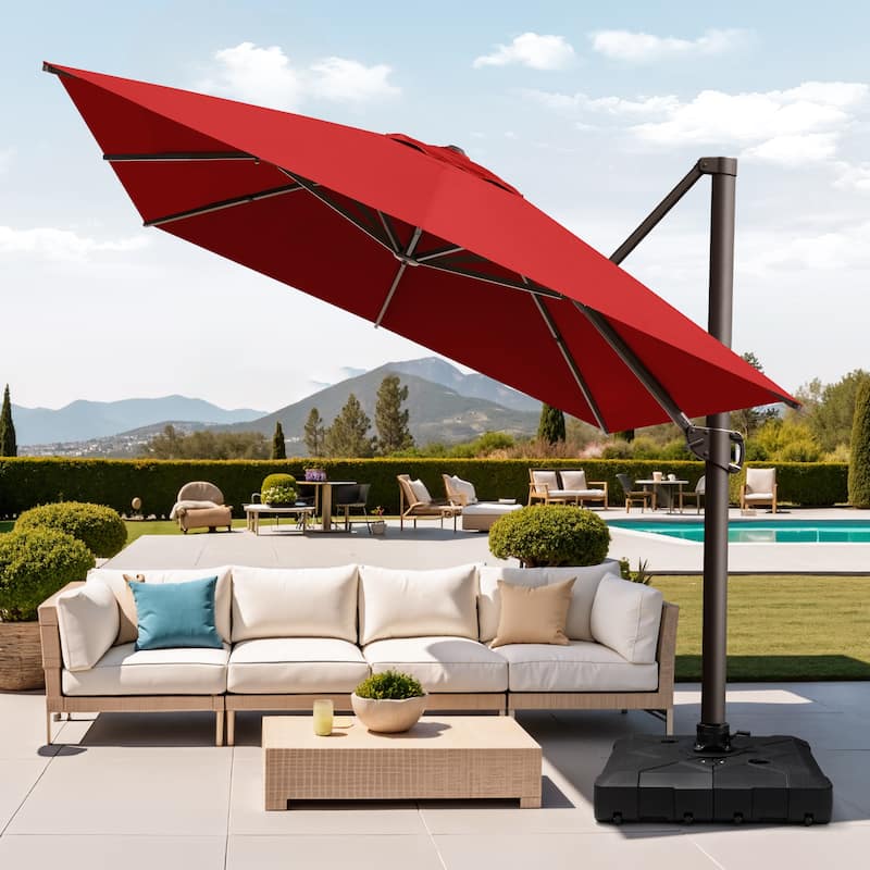 Pellebant 10 x 13 FT Patio Cantilever Umbrella Outdoor Offset Umbrella with Base