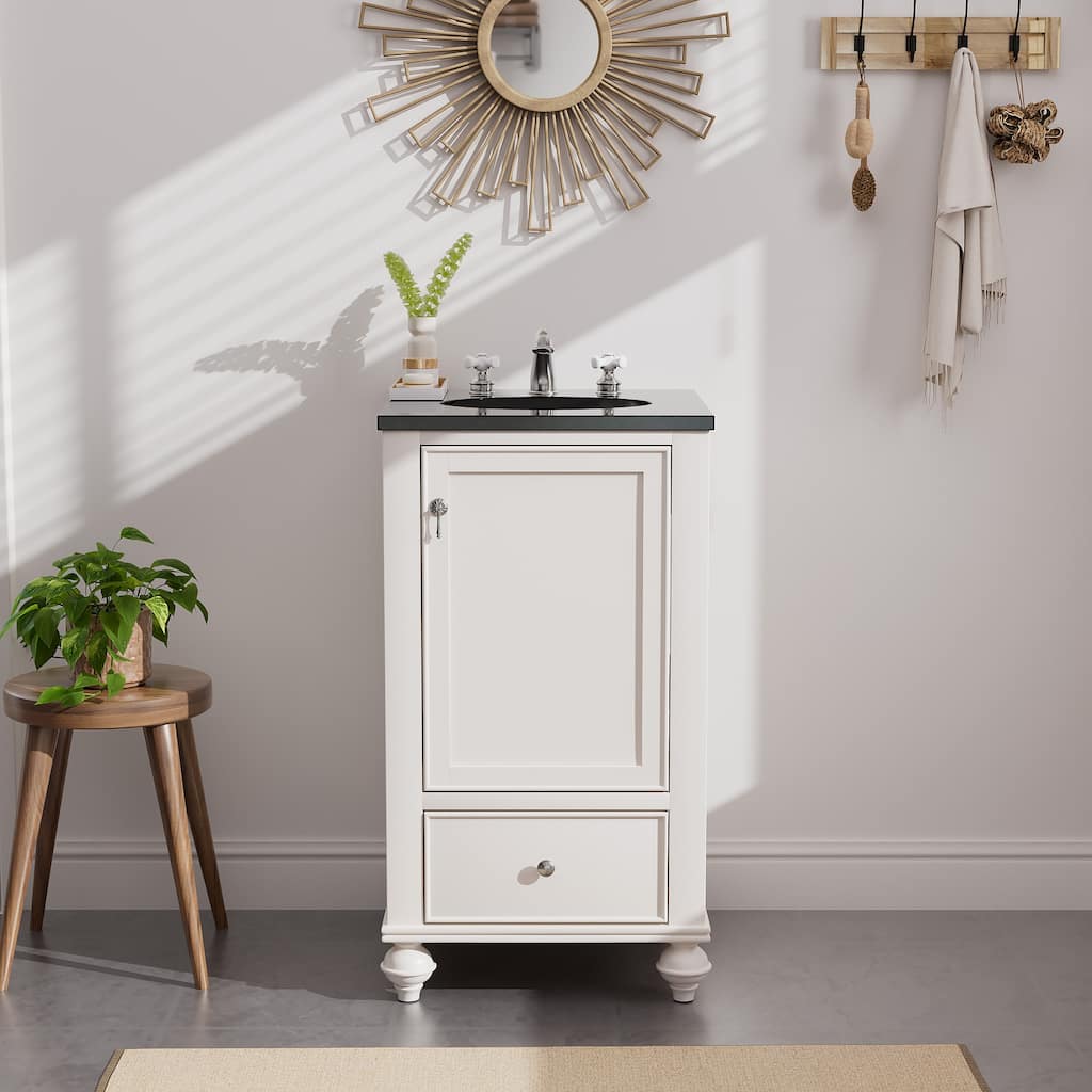 19-Inch Two-Tone Solid Wood Bathroom Vanity with Sink - Compact Space-Saving Design