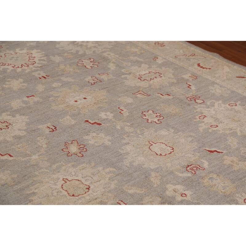 Vegetable Dye Oushak Turkish Area Rug Handmade Grey Wool Carpet - 8'4"x 9'11"