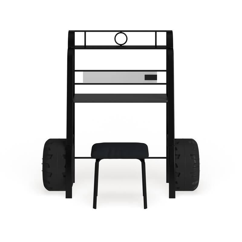 Siln Contemporary Black Metal 2-piece Racing Writing Desk Set with USB Ports by Furniture of America