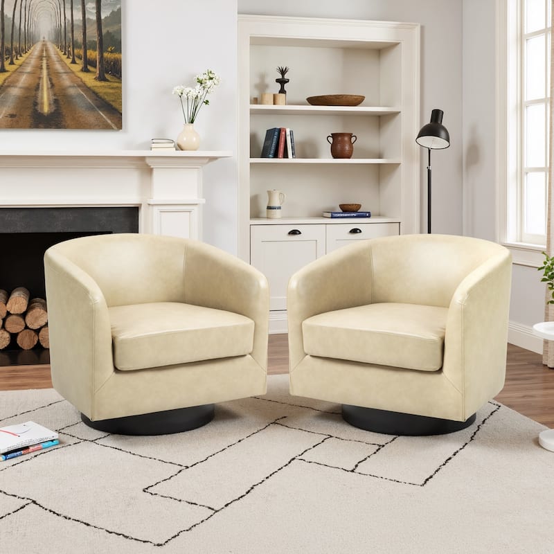 2 Set Round Barrel Chair 360-Degree Swivel Accent Chairs - 31.1" x 29.15"x 29.15" - Cream(PU)