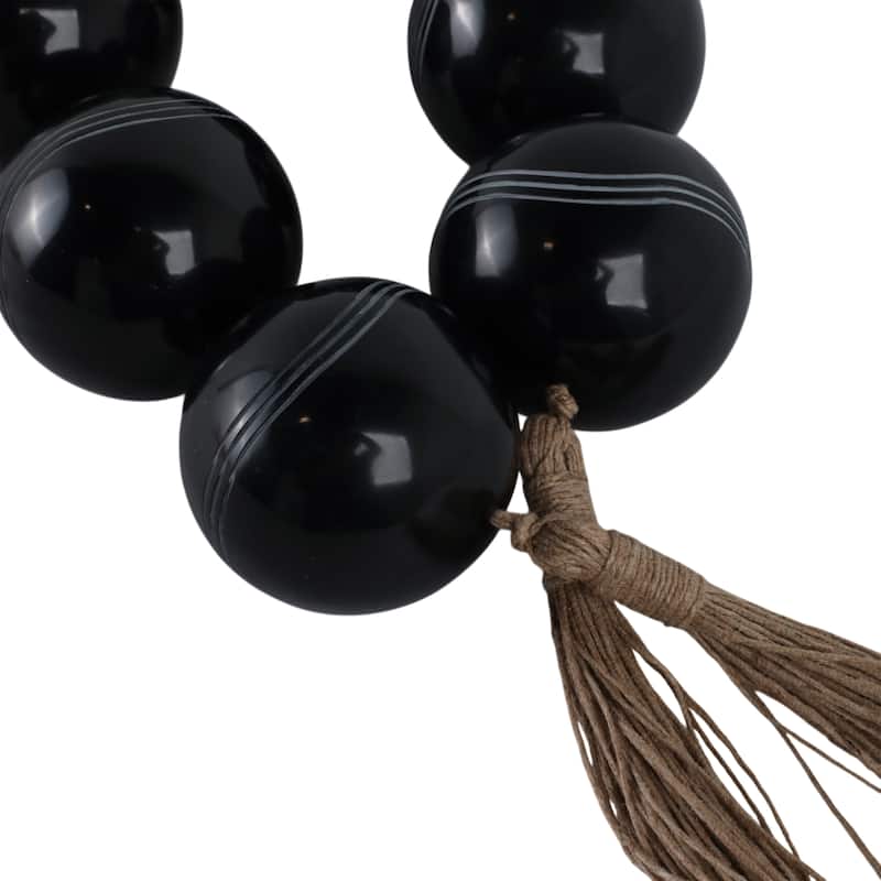 Resin Decorative Carved Beads with Tassels Modern Accent - 49" Black - 49" x 3" x 3"