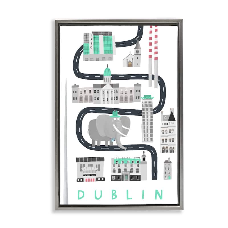 Stupell Dublin Whimsical Travel City Framed Floater Canvas Wall Art Design By Carla Daly - 21 x 31 - Grey