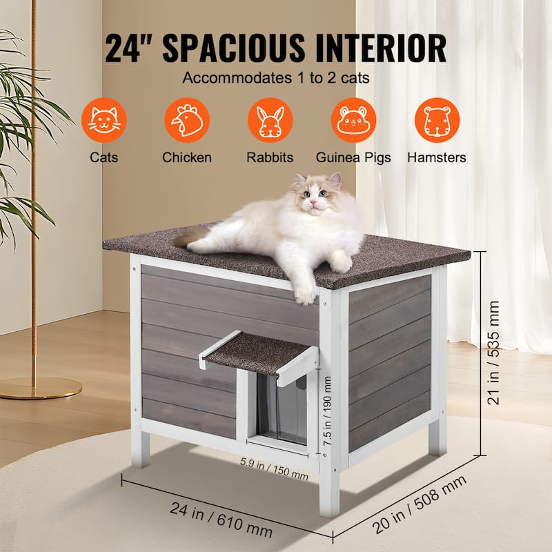 Outdoor Cat House Weatherproof, Feral Cat Shelter for Multiple Cats, Outdoor Wooden Cat Rabbit House