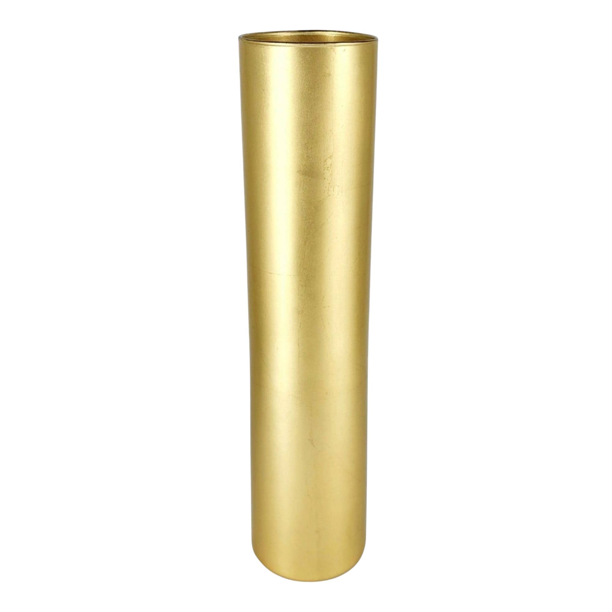 Modern Golden Hand Gilded Glass Cylinder Vase Ideal for Mantel Displays or Wedding Reception Tables