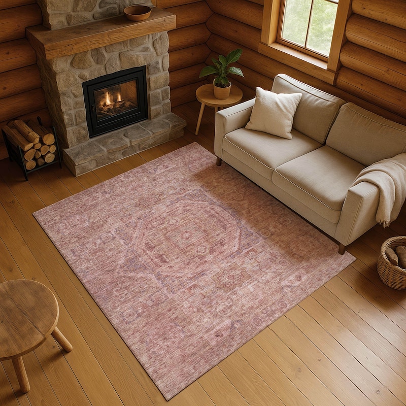 Premium Washable Super Soft Vintage Traditional Mayfield Rug - Salmon - 9' x 12'