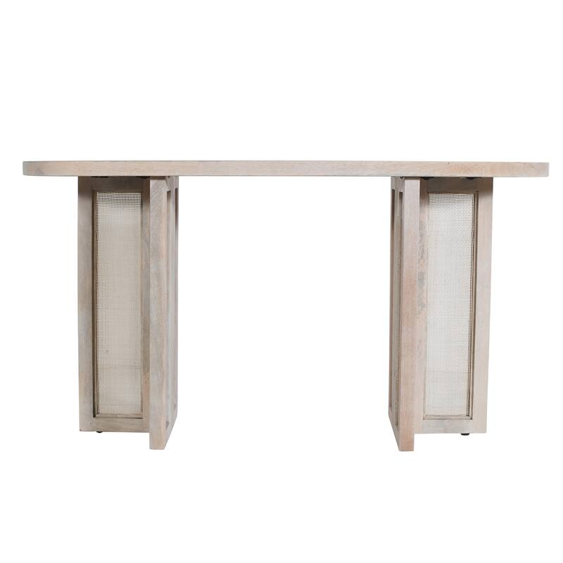 Sevita Handcrafted Oval White Washed Wood and Cane Console Table - 57" W x 17" D x 30" H