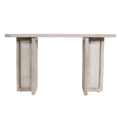 Sevita Handcrafted Oval White Washed Wood and Cane Console Table - 57" W x 17" D x 30" H