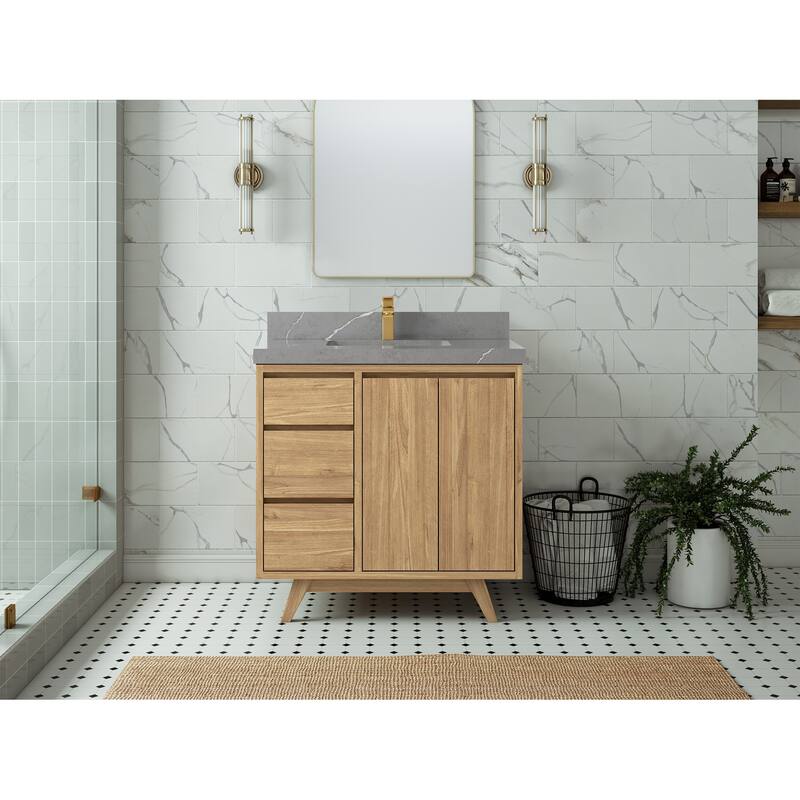 Willow Collections 36 in. W x 22 in. D Madison Teak Center Sink Bathroom Vanity with Countertop