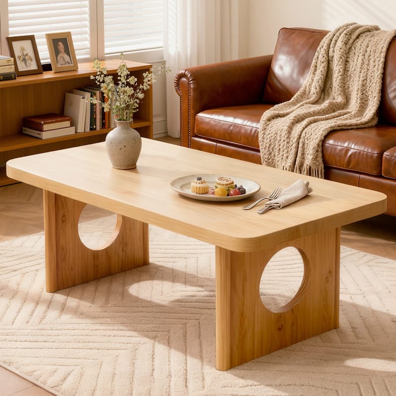 47-Inch Rectangular Center Coffee Table with Solid Pine Wood Legs - 47.24"L x 23.62"W x 17.13"H