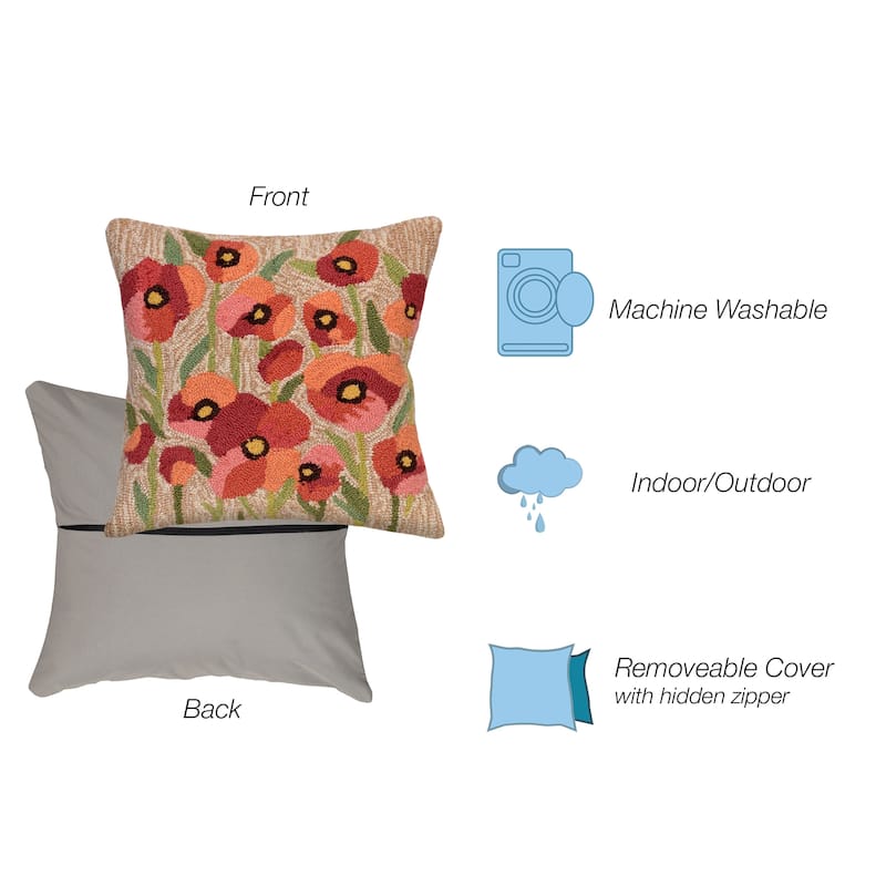 Liora Manne Frontporch Poppies Indoor/Outdoor Pillow Neutral 18" Square