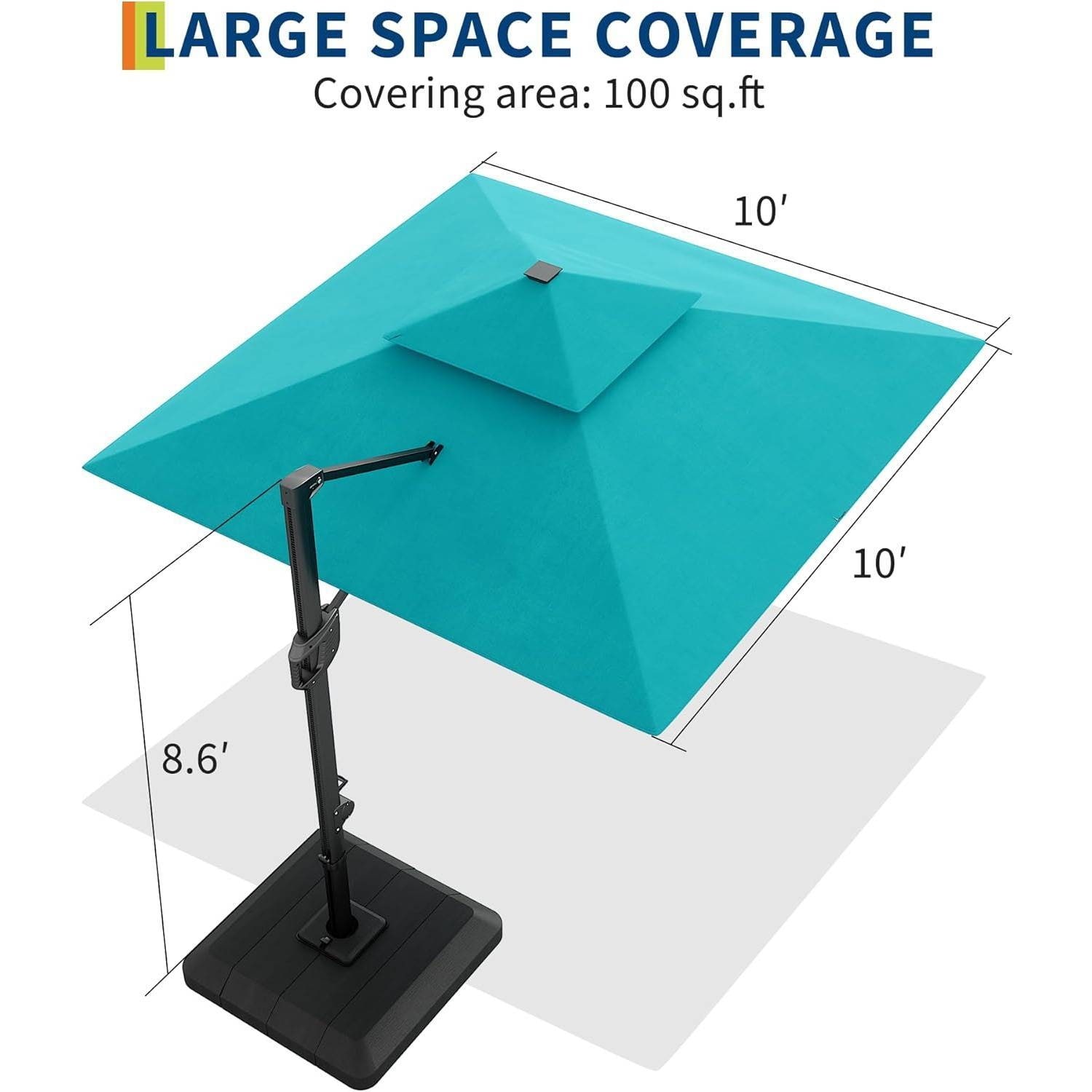 10' x 10' Cantilever Patio Umbrella with LED Lights & Weighted Base for  Backyard, Deck, Pool - Overstock - 42978290