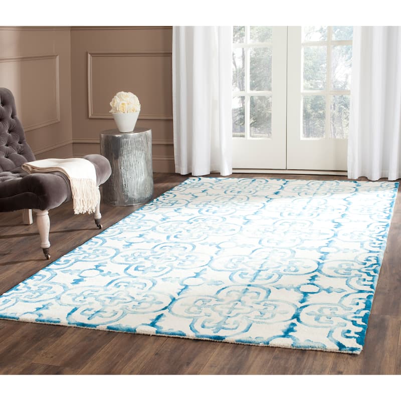 SAFAVIEH Handmade Dip Dye Reintraut Watercolor Vintage Boho Wool - 6' x 9' - Ivory/Turquoise - Runner/Rectangle