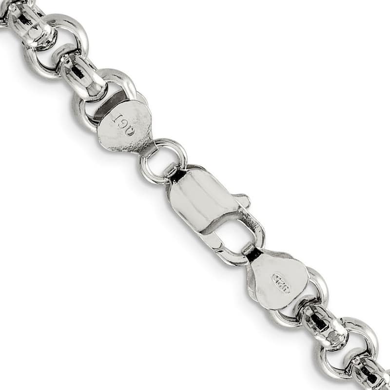 Curata 925 Sterling Silver Hollow Polished 7.75mm Rolo Chain Necklace For Men (Lobster)