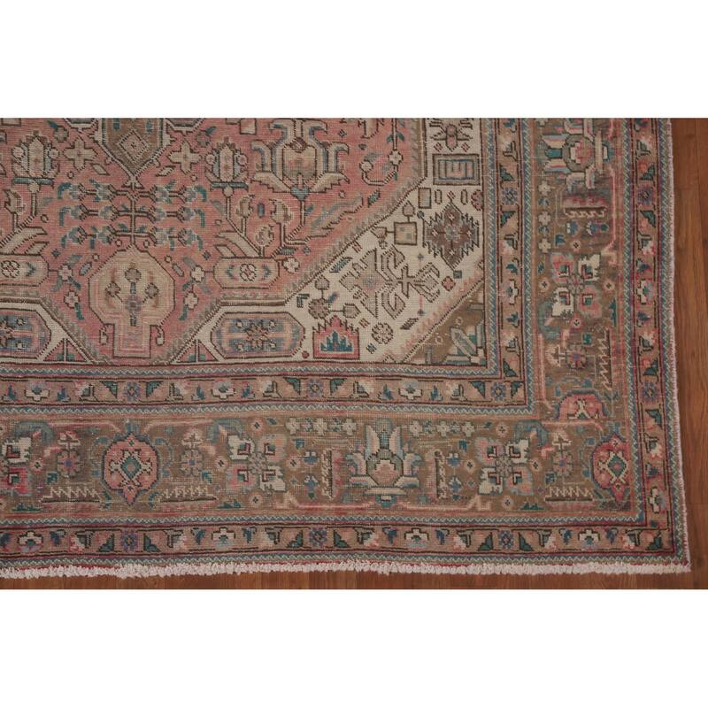 Hand Knotted Oriental 100% Wool Carpet Traditional Medallion Pink Tabriz Area Rug - 9' 9'' X 6' 8''