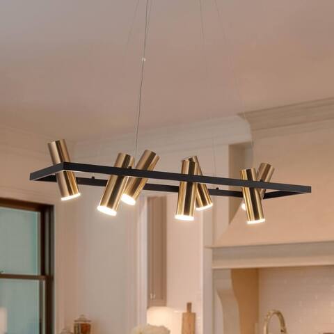 Modern Contemporary 7-Light Black Gold LED Chandelier Island Lights for Kitchen - 31.5" L x 6" W x 67" H