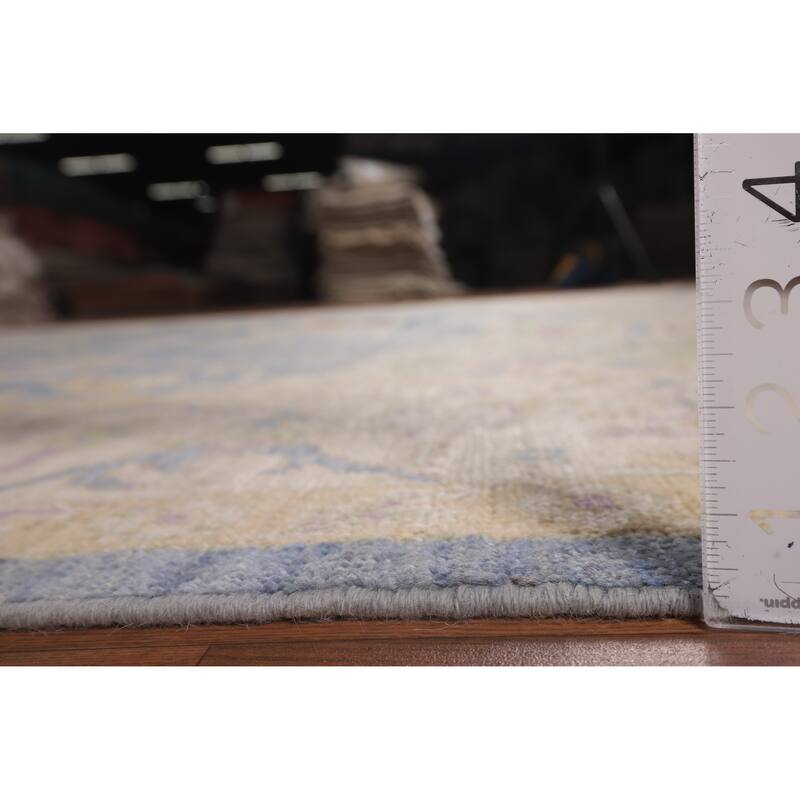 Vegetable Dye Blue Oushak Turkish Area Rug Handmade Wool Carpet - 9'0"x 11'9"