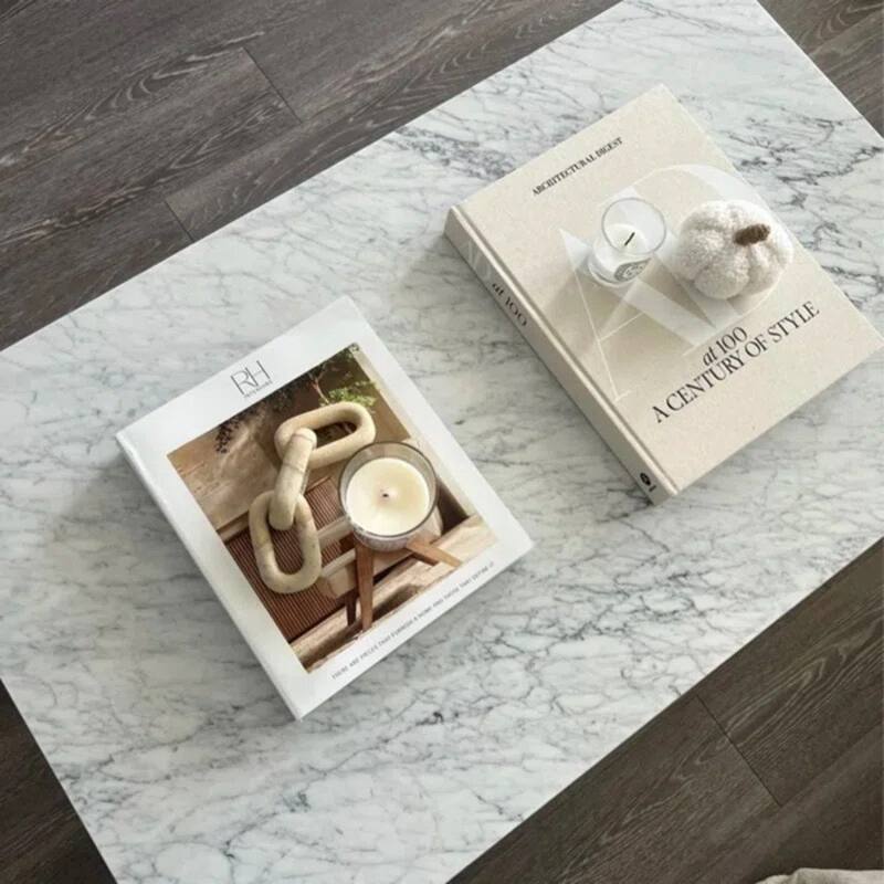 BETACH Genuine Marble Block Coffee Table - Carrara Marble