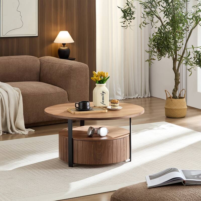 Wood Coffee Table Round, Rustic Charm For Living Room Decor