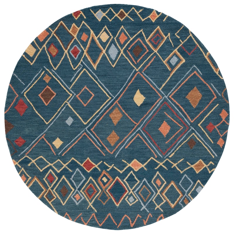 SAFAVIEH Handmade Suzani Shameena Boho Tribal Wool Rug - 6' Round - Dark Blue/Multi
