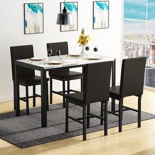 Mieres 5-Piece Dining Table Set with Faux Marble Top and 4 PU Leather ...