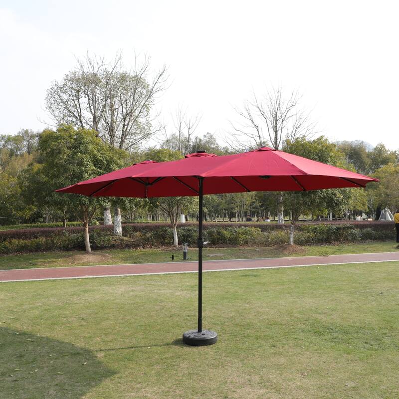 15x9ft Large Double-Sided Rectangular Outdoor Twin Patio Market Umbrella with light and base, red