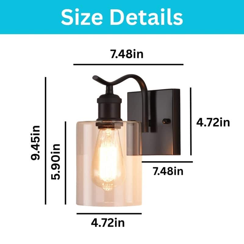 Industrial wall sconce black wall light glass, metal light fixture