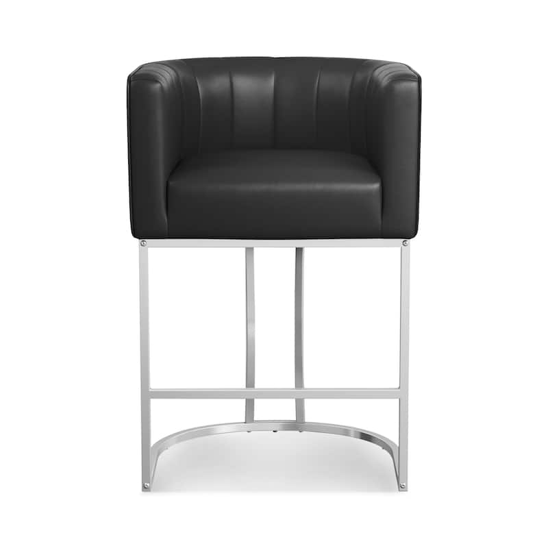 LUE BONA Modern 26.in Barstool Upholstered/PU Leather Counter Height Stool Low Back Barrel Bar Stool with Metal Frame