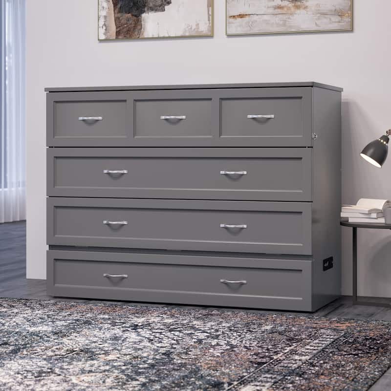 AFI Northfield Murphy Bed Chest with 6" Mattress, Storage Drawer & Built-In Charger