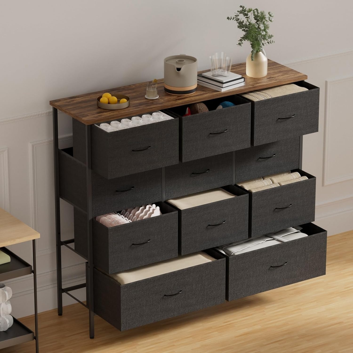 43.3 Inch Wide Fabric Dresser with 11 Deep Drawers, Multi-Drawer TV Stand, Storage Organizer for Bedroom, Closet, Nursery