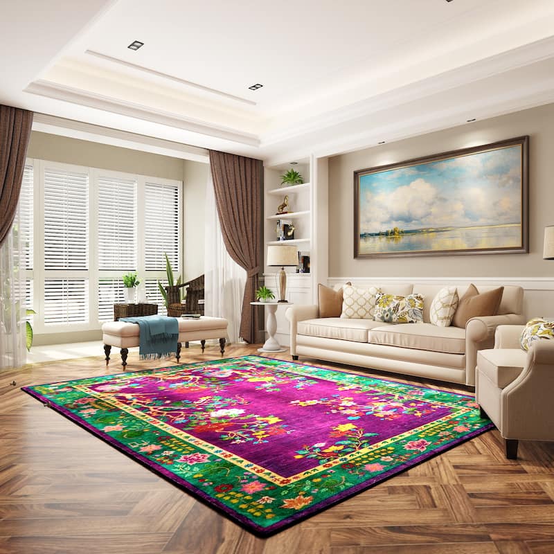 Rustic Floral Abstract Indoor Rug Purple Anti-slip & Washable