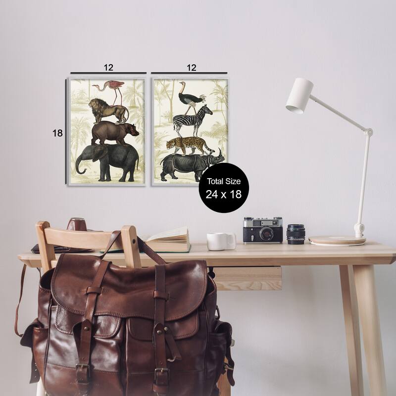 Stupell Stacked Safari Animals Framed Giclee Art Design By Victoria Barnes (Set of 2)
