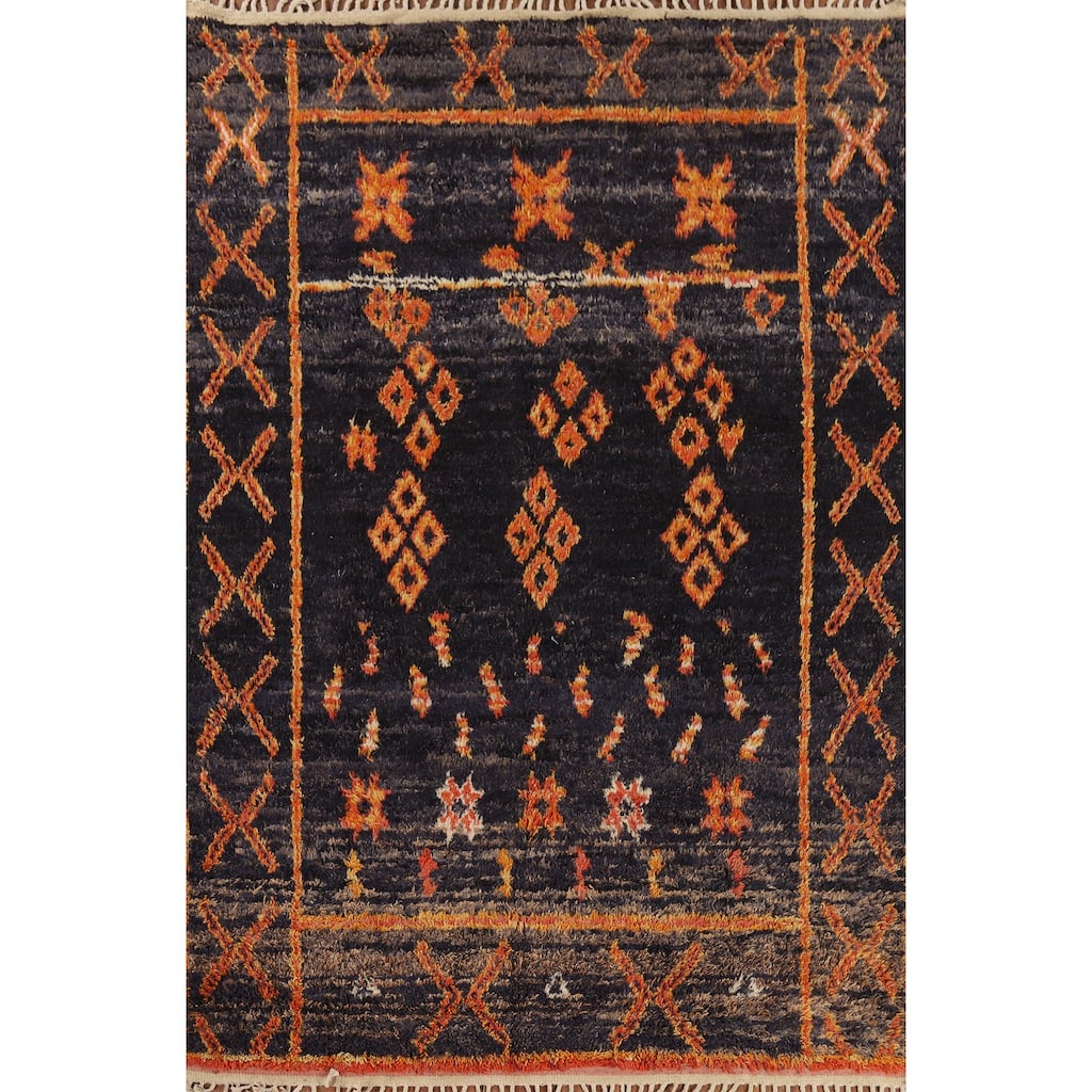 Navy Blue Plush Moroccan Area Rug Handmade Wool Carpet - 7'2" x 10'9"