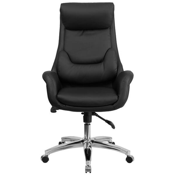 High Back Black Leathersoft Executive Swivel Office Chair W Lumbar Pillow Arms Overstock 10707606