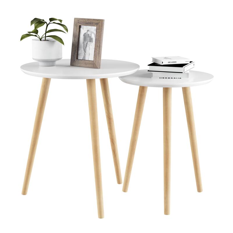 Nesting End Tables Mid-Century Modern Wood Contemporary Accent Tables with Circular Top by Lavish Home