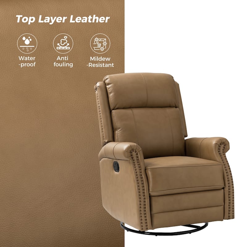 Alina Modern 20''w Genuine Leather Swivel Rocker Nursery Manual Recliner Chair with Rolled Arms by HULALA HOME