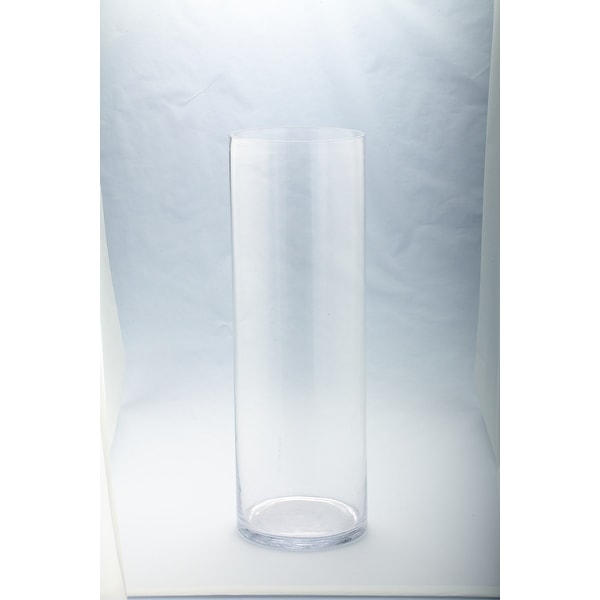 23.5" Clear Solid Glass Cylindrical Flower Vases Tabletop Decor - N/A
