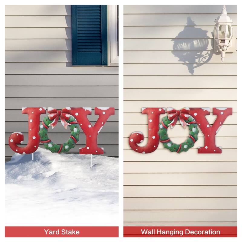 Glitzhome Christmas Metal JOY HOPE Sign Snowmen Yard Stake Wall Sign Standing Decor
