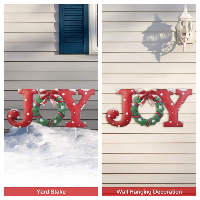 Glitzhome Metal Christmas Snowman Family Nutcracker JOY Yard Stakes Wall Decor