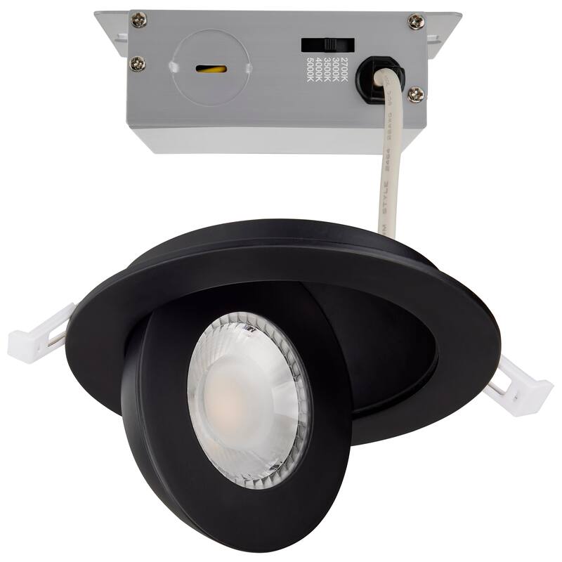 9 Watt CCT Selectable LED Direct Wire Downlight Gimbaled 4 Inch Round Remote Driver Black