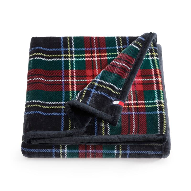 Tommy Hilfiger Iconic Reversible Throw Blanket - Devon Tartan Blue