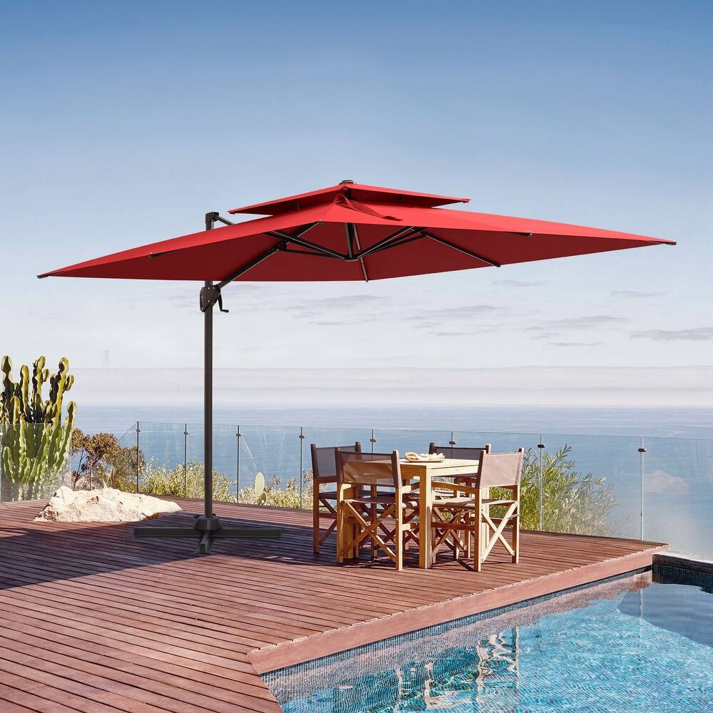 Outdoor 10FT Square Adjustable Patio Cantilever Offset Umbrella