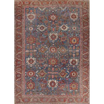 Pre-1900 Antique Geometric Heriz Serapi Persian Wool Area Rug Handmade - 9'6''x 11'6''