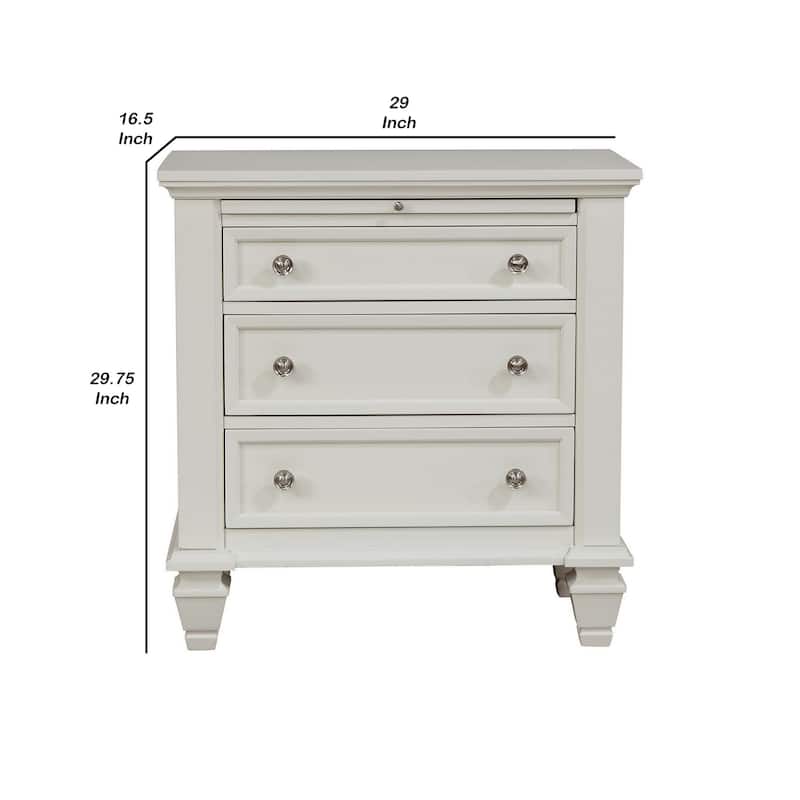 Lila 30 Inch Nightstand with Slide Out Tray, Felt Lined Top Drawer, White