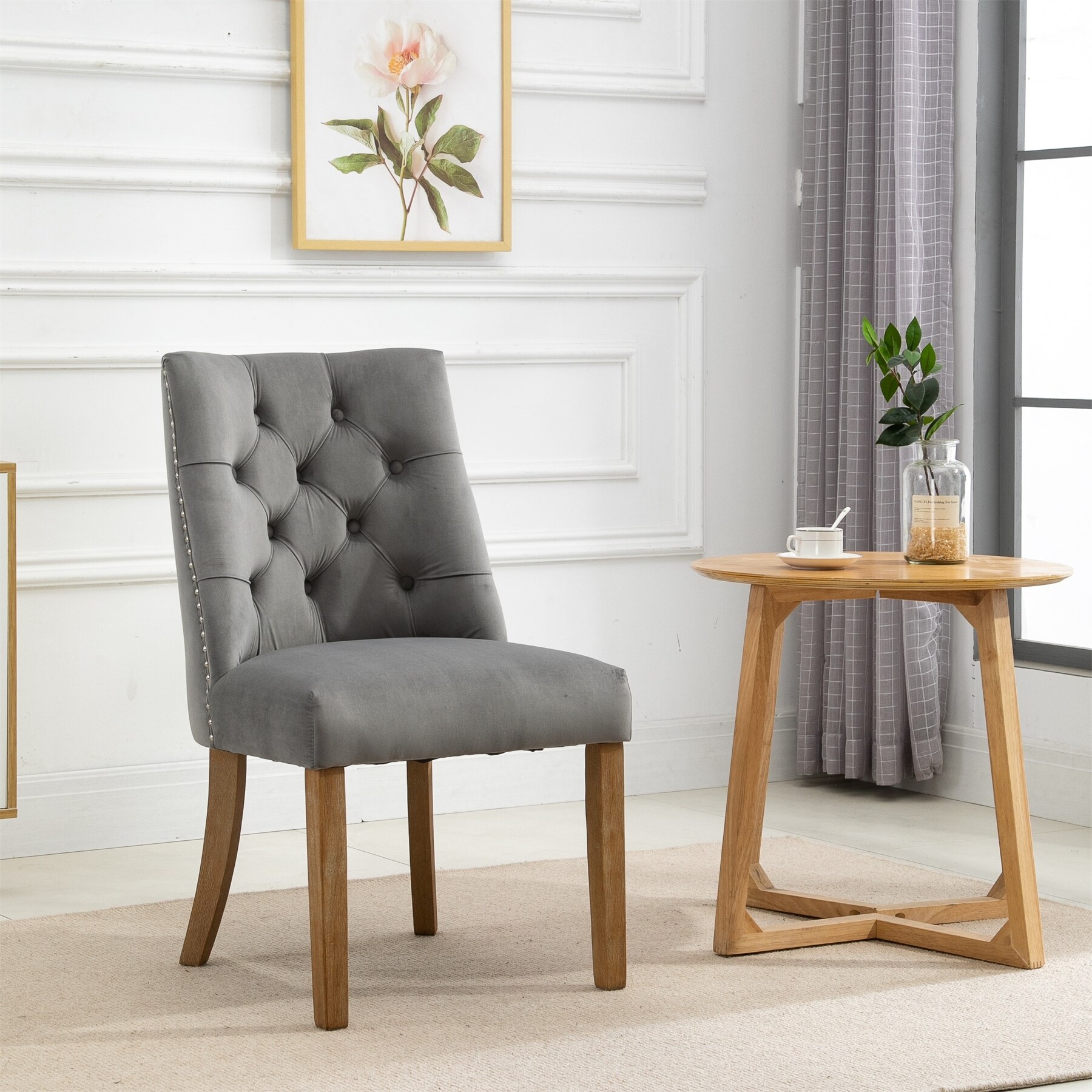 Set of 2 Cream Color Upholstered Button Tufted Back Fabric Dining Modern Arm  Chair With Padded Seat Solid Wood Legs - Bed Bath & Beyond - 29833766